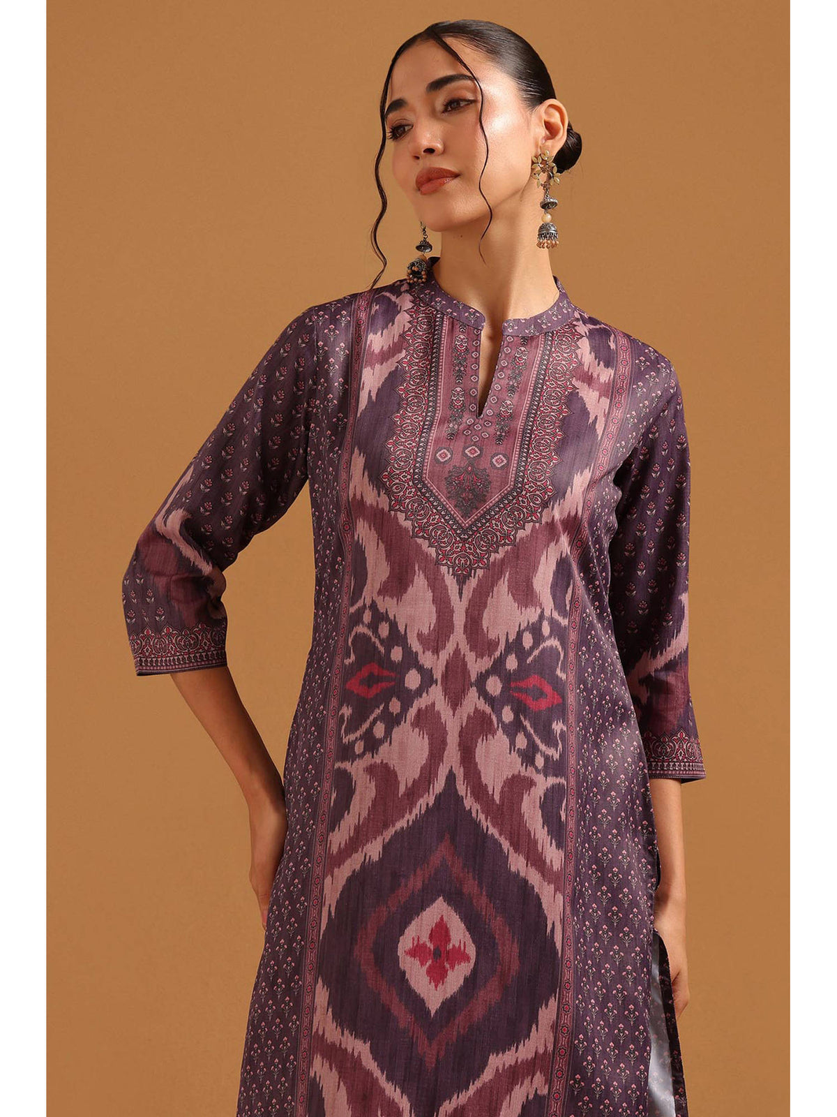 Purple Muslin Ikat Printed Kurta | KDG - view 5