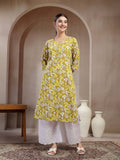 Women's Blue Floral Printed Cotton Straight Kurta | KDG - view 44