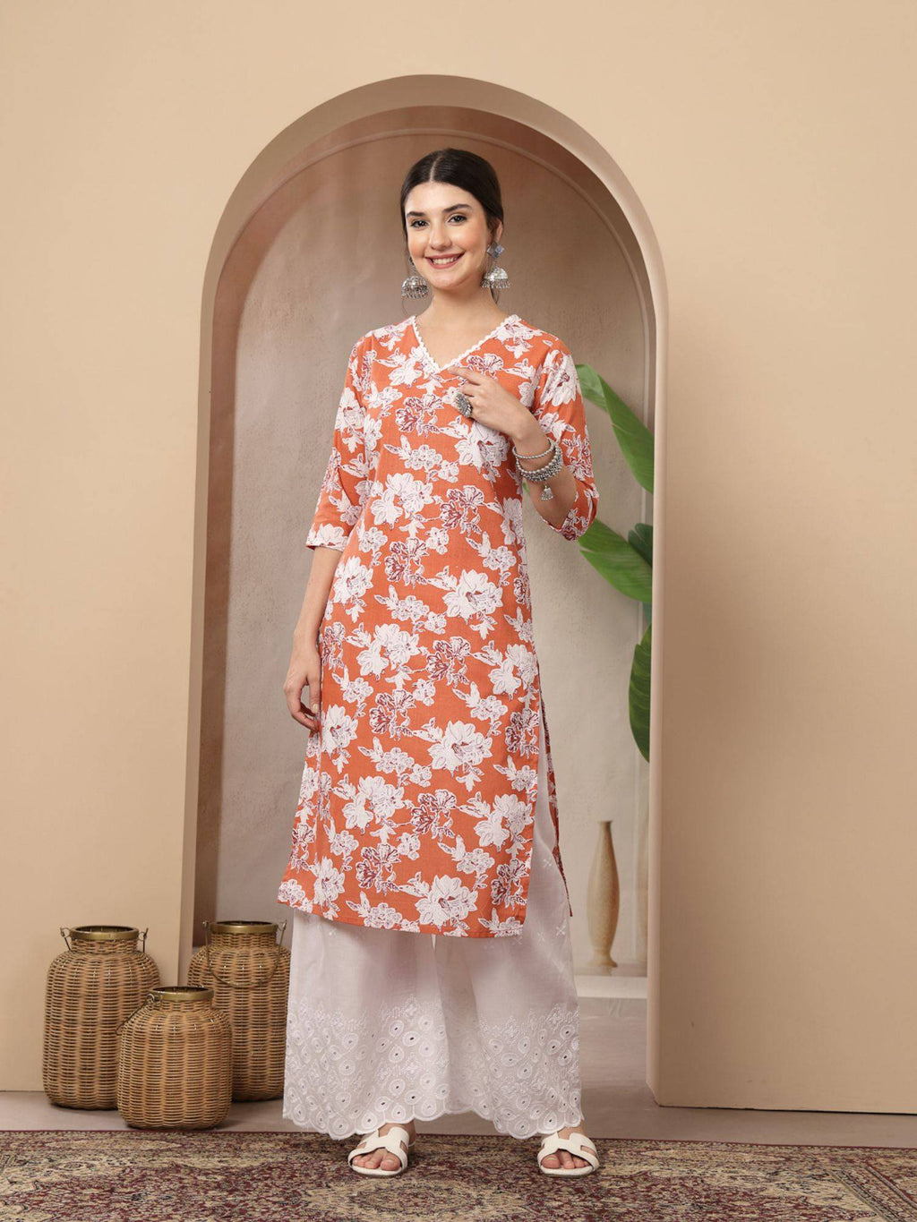 Women's Blue Floral Printed Cotton Straight Kurta | KDG - view 29