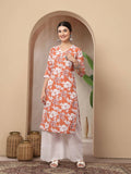 Women's Blue Floral Printed Cotton Straight Kurta | KDG - view 29