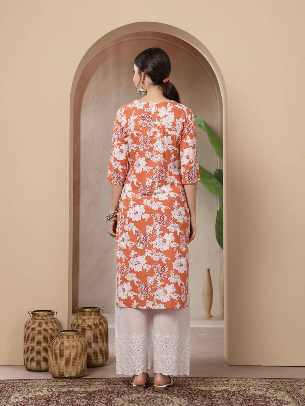 Women's Blue Floral Printed Cotton Straight Kurta | KDG - view 30