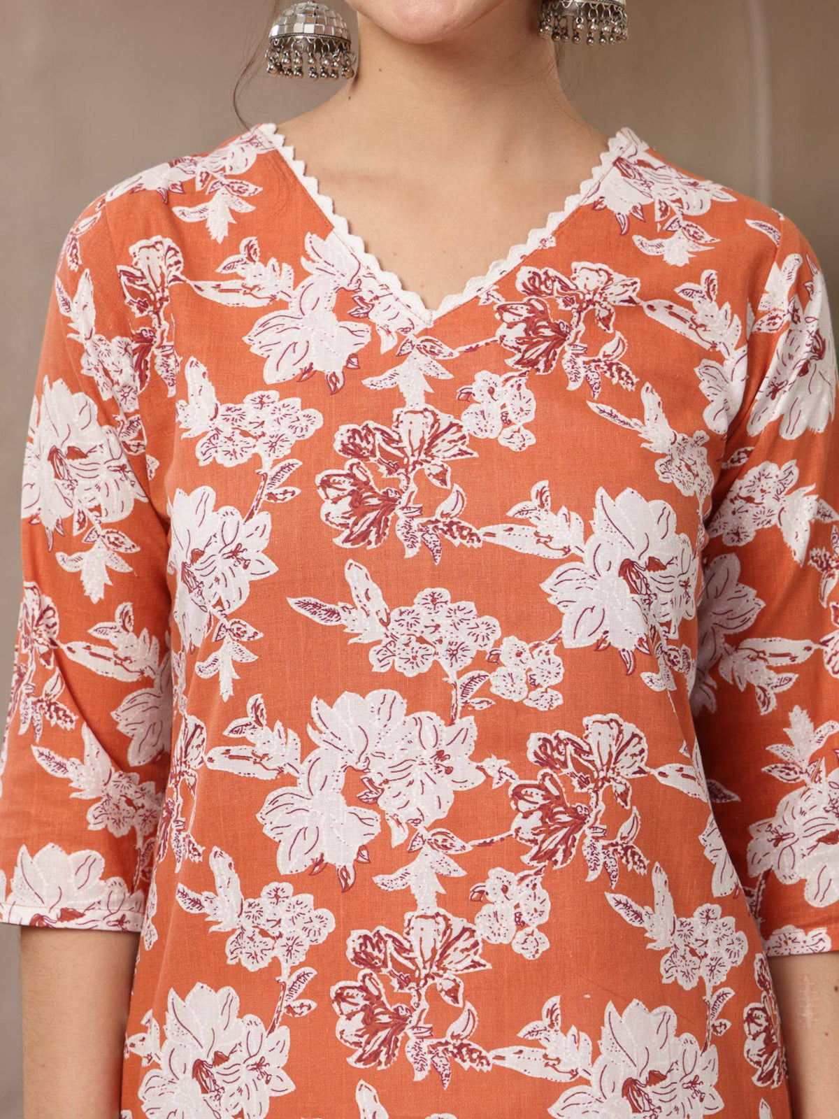 Women's Blue Floral Printed Cotton Straight Kurta | KDG - view 32