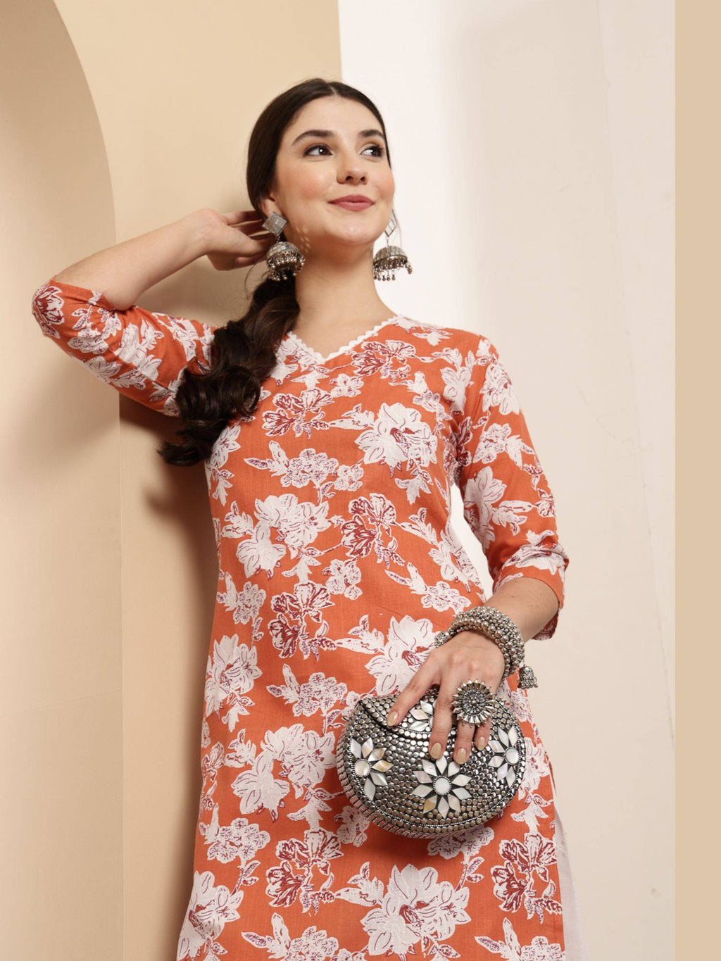 Women's Blue Floral Printed Cotton Straight Kurta | KDG - view 33