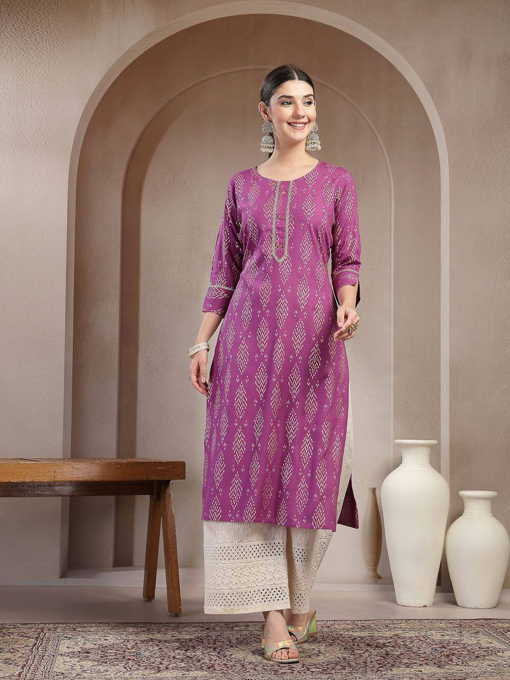 Women's Blue Floral Printed Cotton Straight Kurta | KDG - view 8