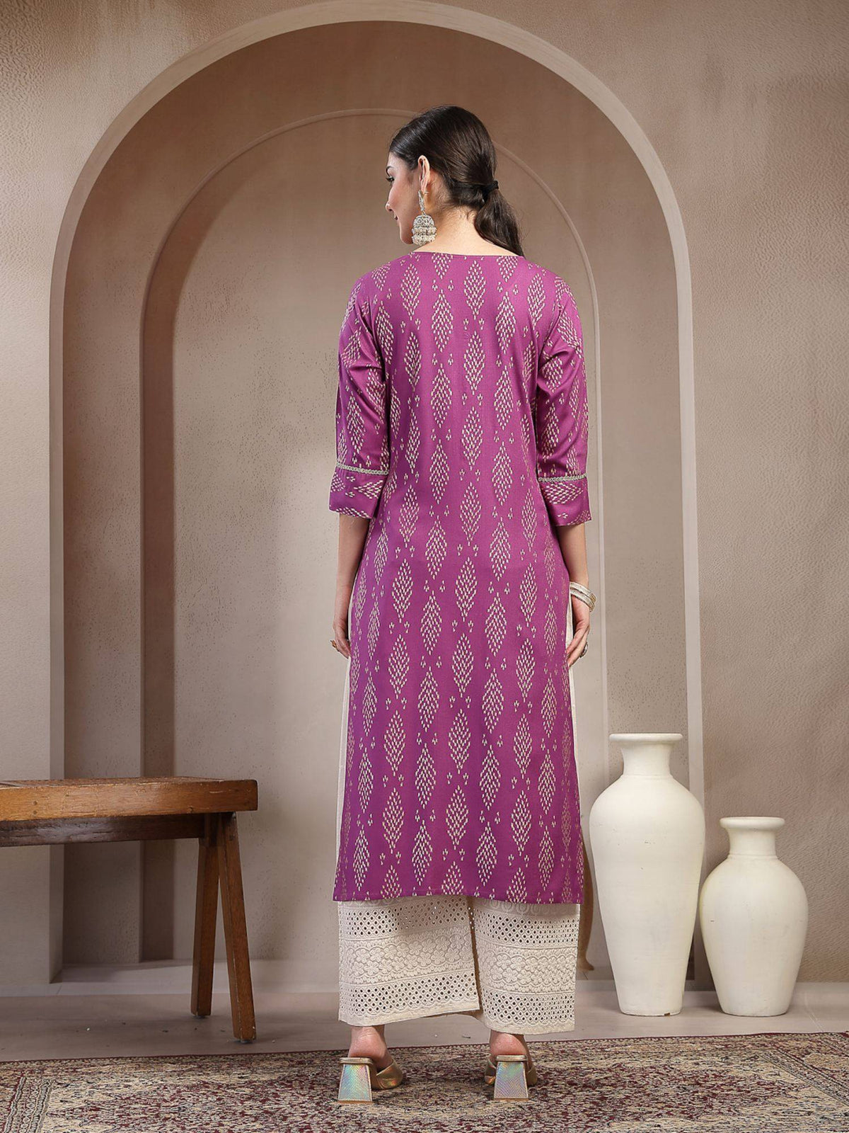 Women's Blue Floral Printed Cotton Straight Kurta | KDG - view 9