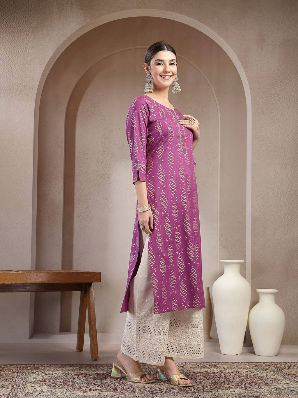 Women's Blue Floral Printed Cotton Straight Kurta | KDG - view 10