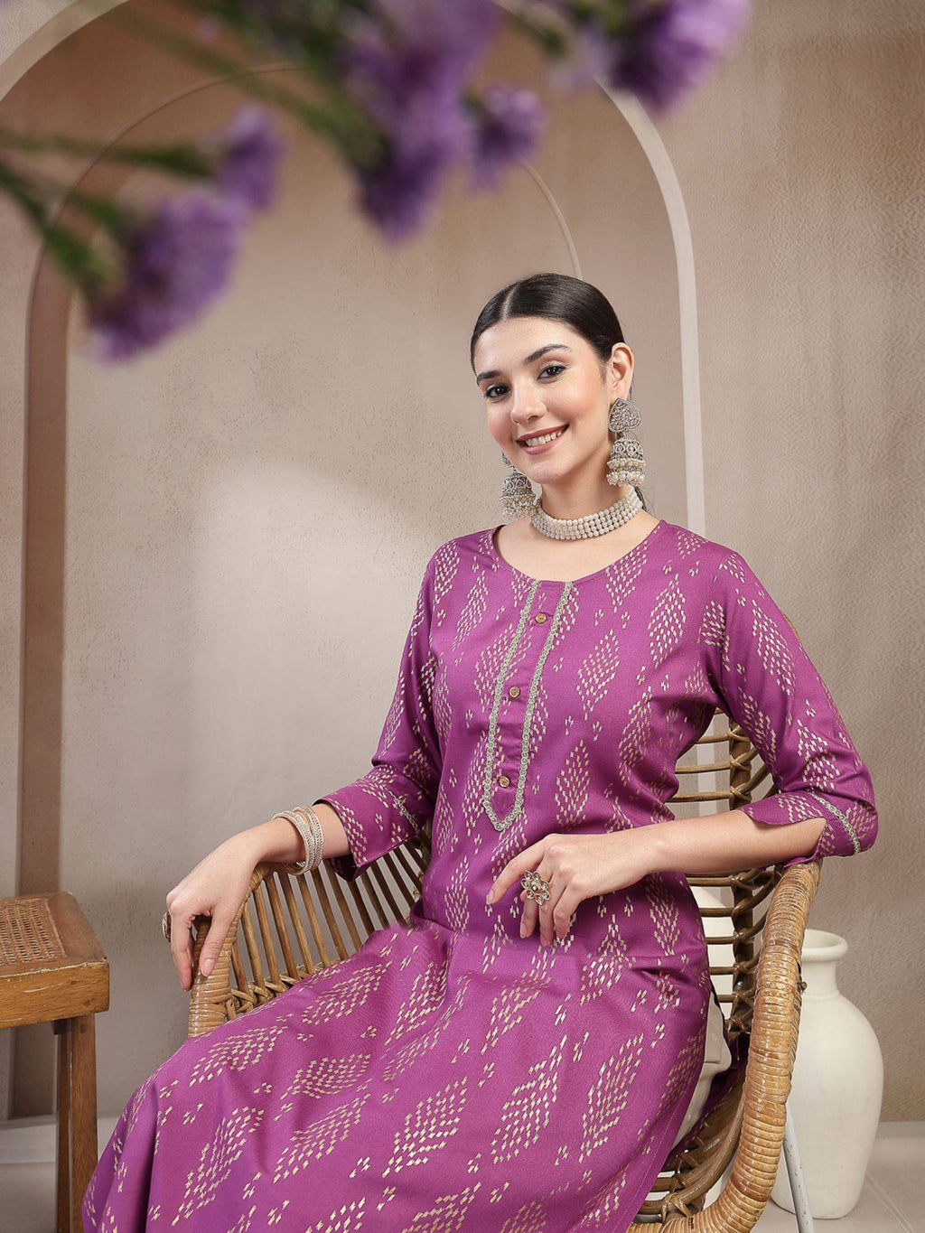 Women's Blue Floral Printed Cotton Straight Kurta | KDG - view 12