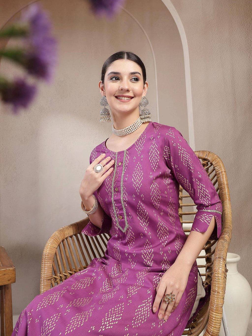 Women's Blue Floral Printed Cotton Straight Kurta | KDG - view 13