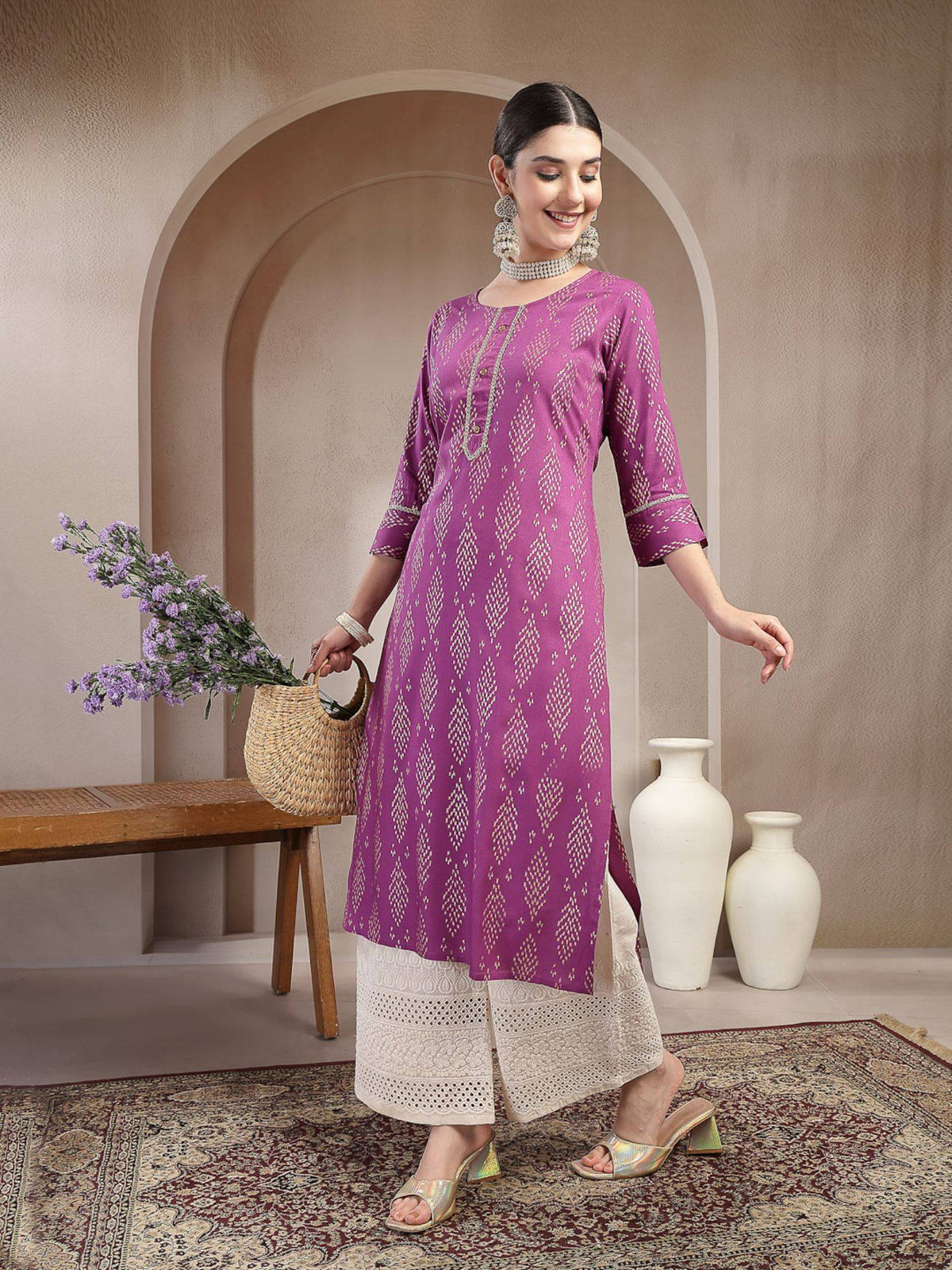 Women's Blue Floral Printed Cotton Straight Kurta | KDG - view 14