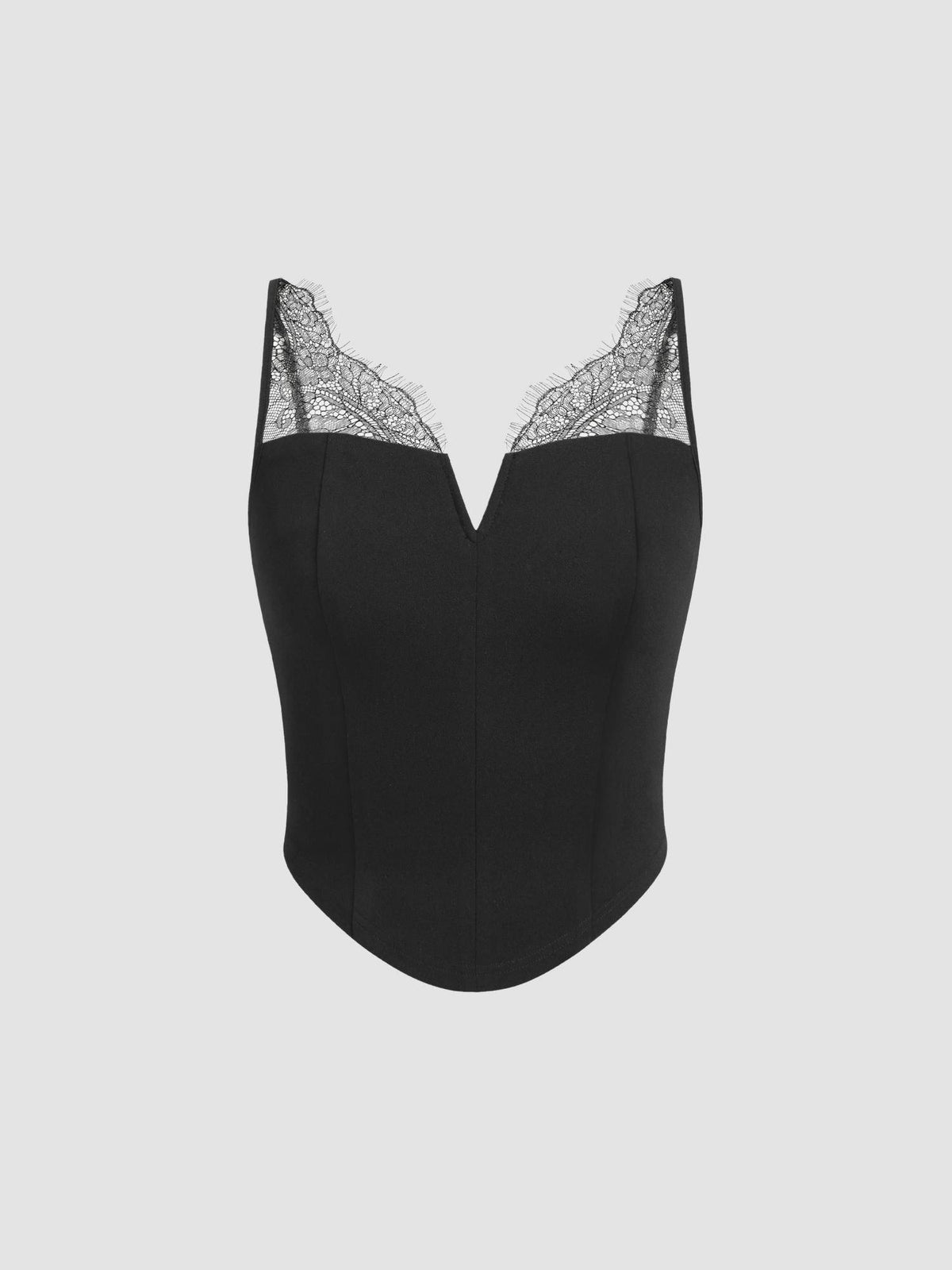 Black Solid Lace Crop Top | CT61 - view 2