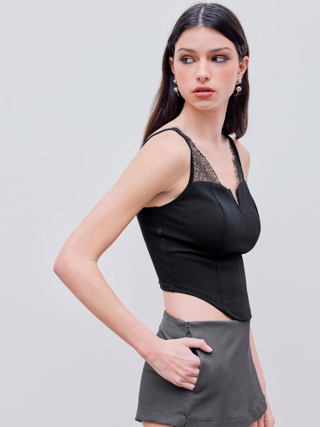 Black Solid Lace Crop Top | CT61 - view 6