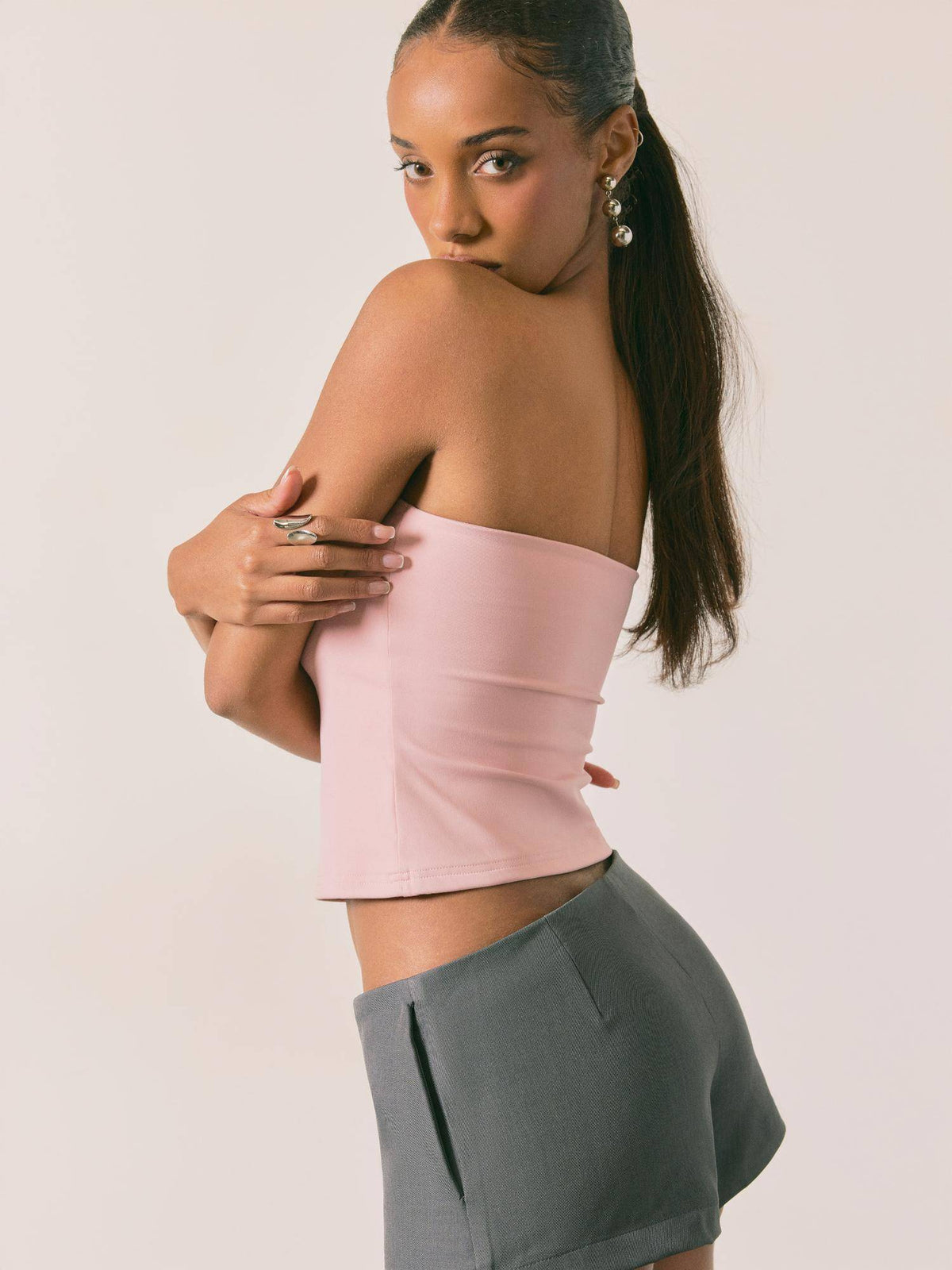 Red Contour Double Layered Strapless Solid Tube Top | TT90 - view 28