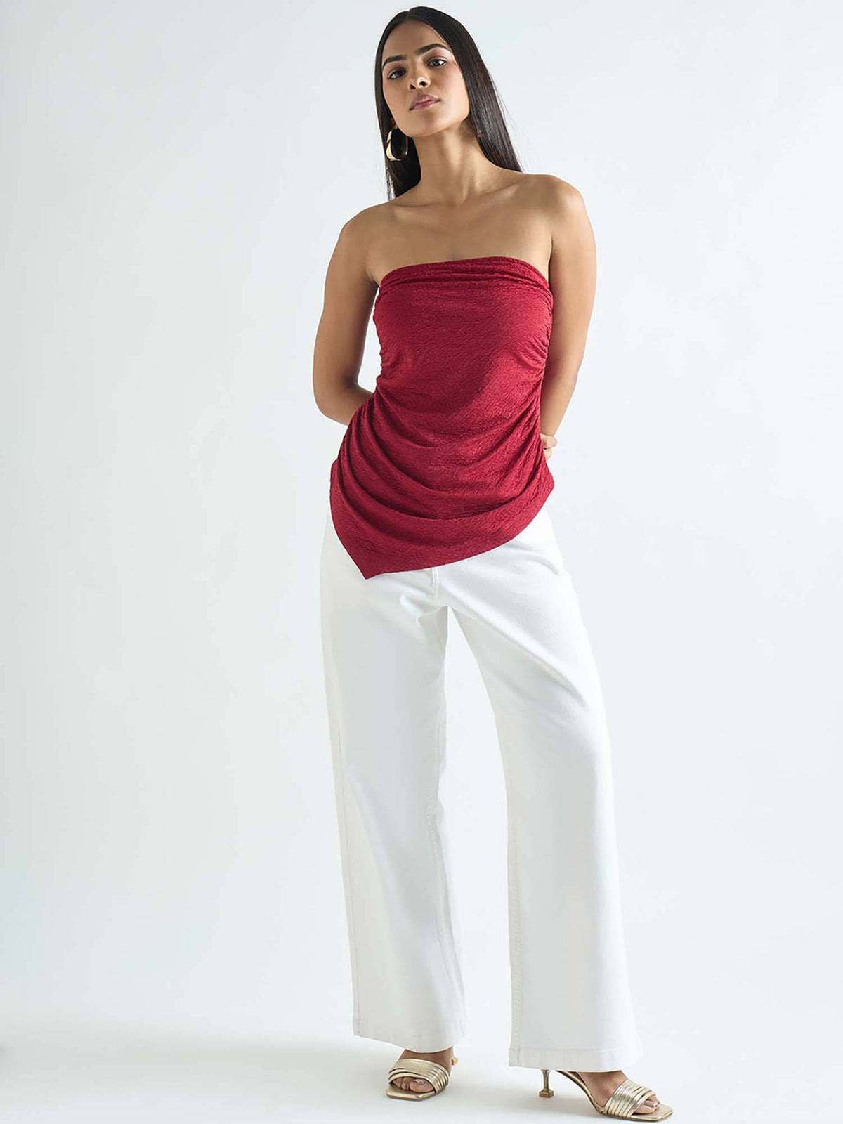 Deep Red Textured Tube Top | TT90 - view 4