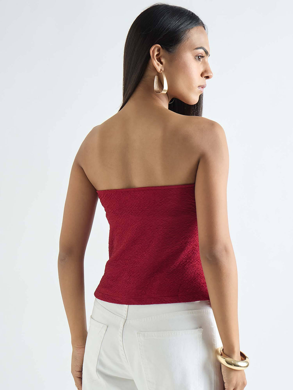 Deep Red Textured Tube Top | TT90 - view 2