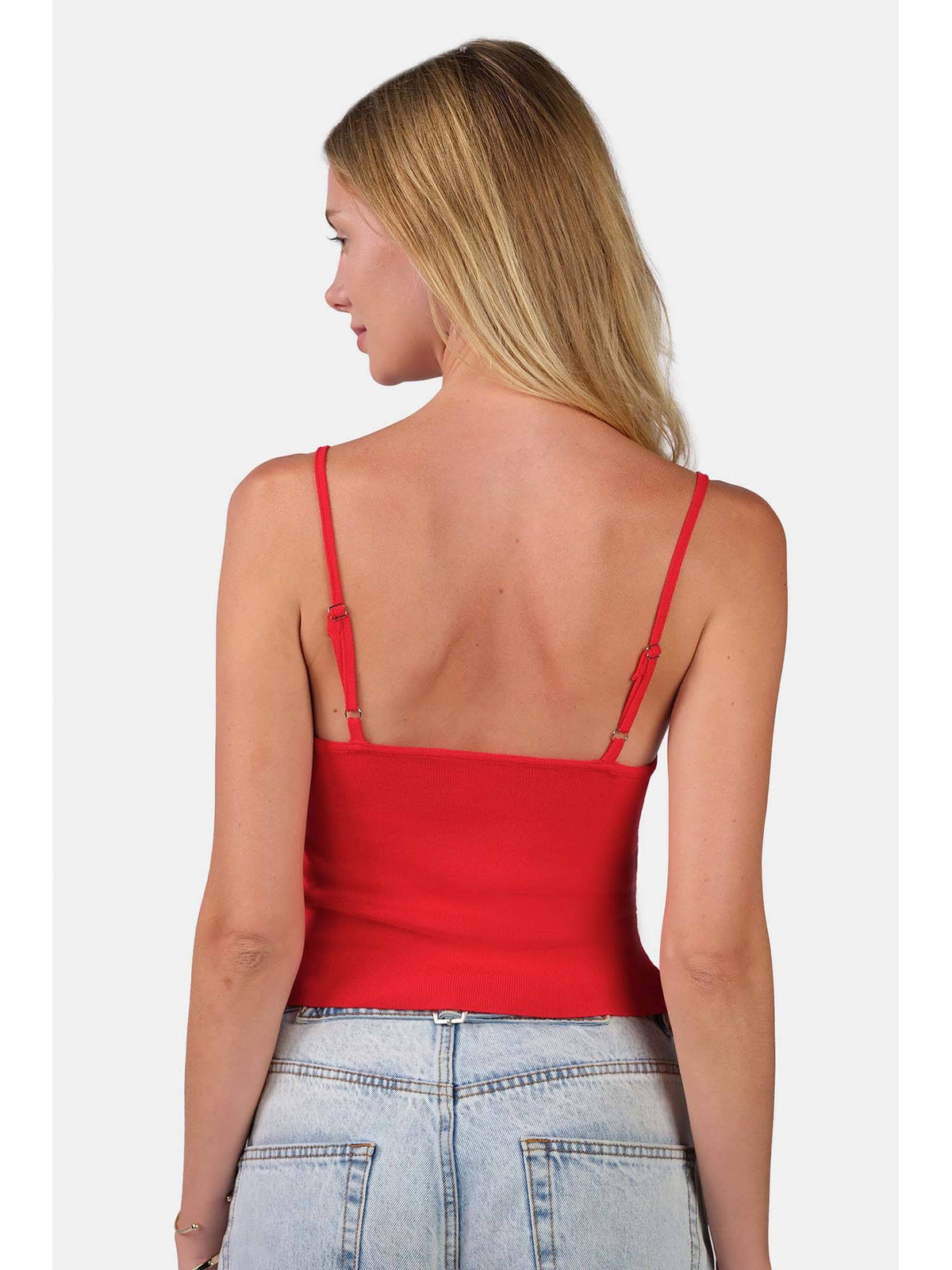 Self Design Viscose Slim Fit Strappy Knit Sleeveless Red Cami for Women | TT98 - view 5