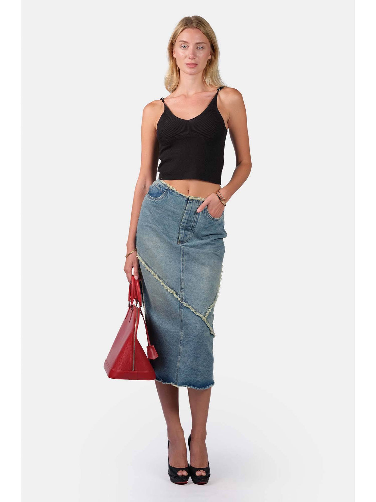 Self Design Viscose Slim Fit Strappy Knit Sleeveless Black Cami for Women | TT98 - view 2