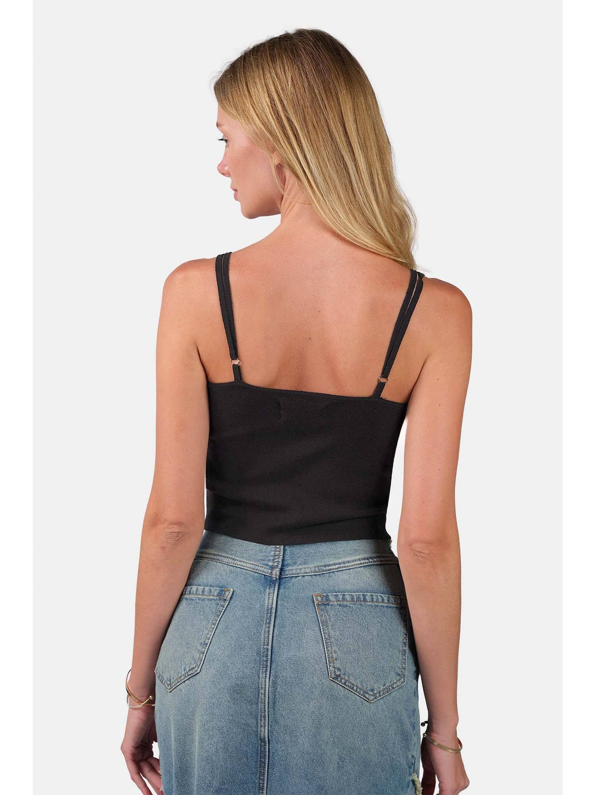 Self Design Viscose Slim Fit Strappy Knit Sleeveless Black Cami for Women | TT98 - view 4