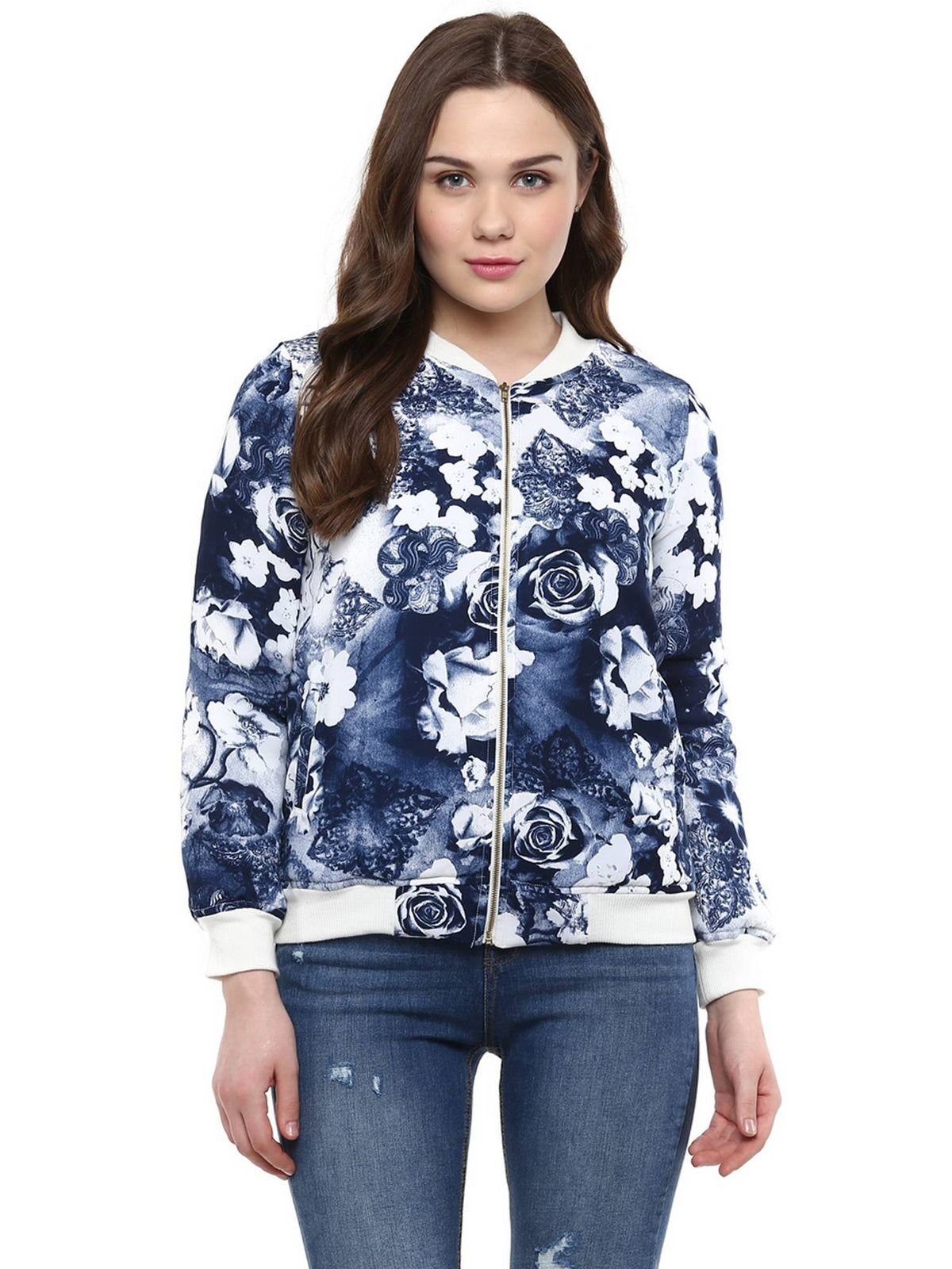 Women Blue Polyester Tie & Dye Bomber Jacket | JC78 - view 1