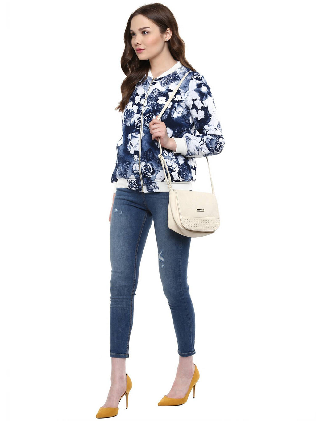 Women Blue Polyester Tie & Dye Bomber Jacket | JC78 - view 3
