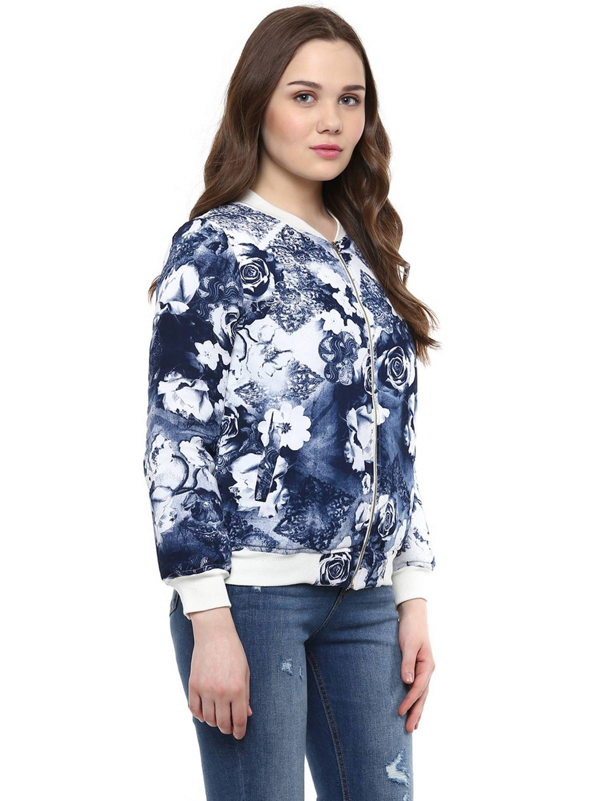 Women Blue Polyester Tie & Dye Bomber Jacket | JC78 - view 4