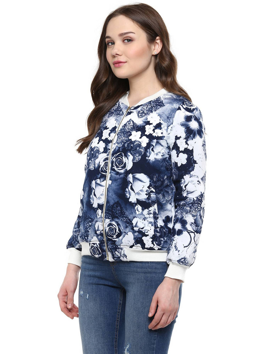 Women Blue Polyester Tie & Dye Bomber Jacket | JC78 - view 5
