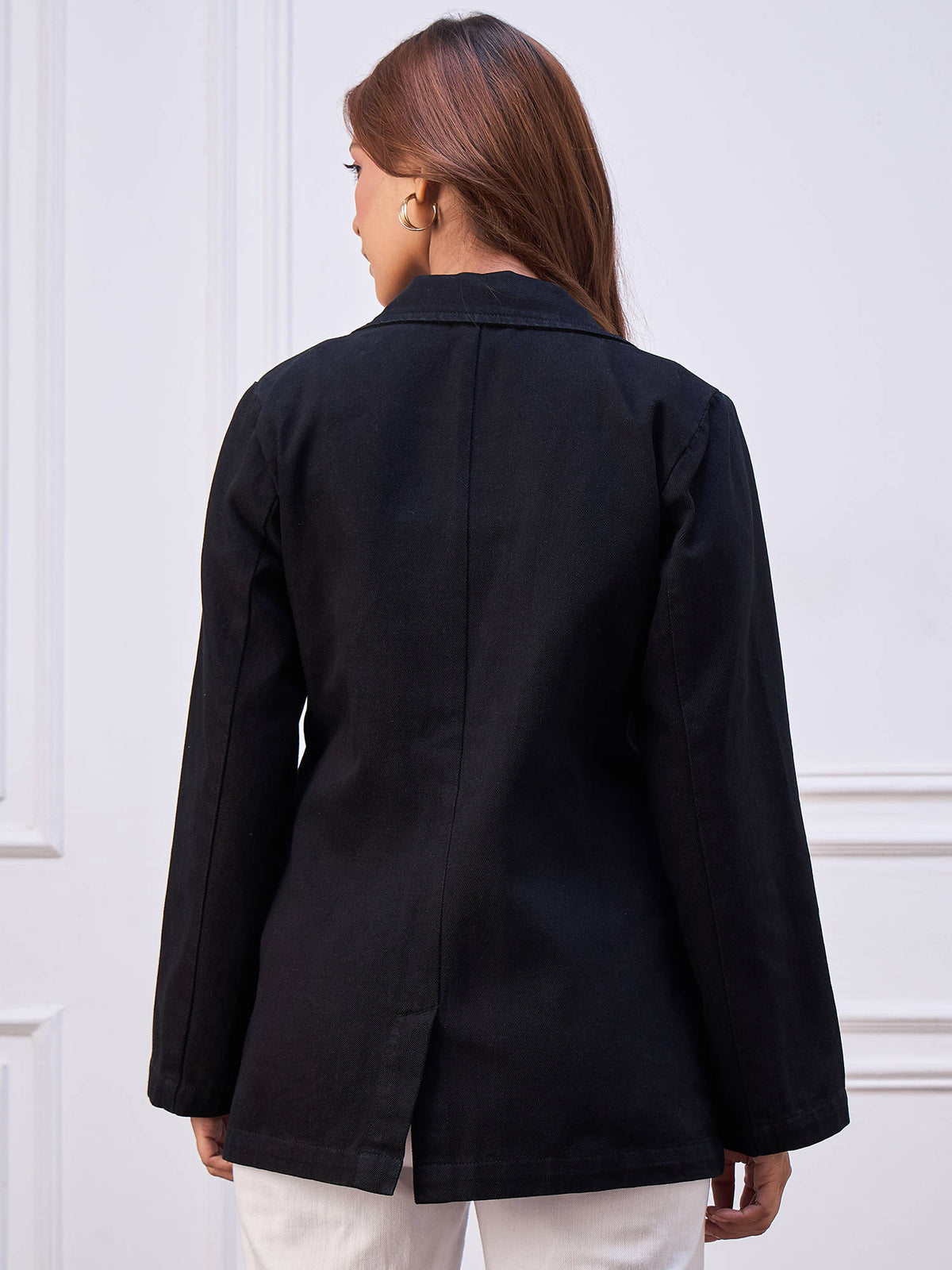Women Black Denim Solid Blazer | JC78 - view 2