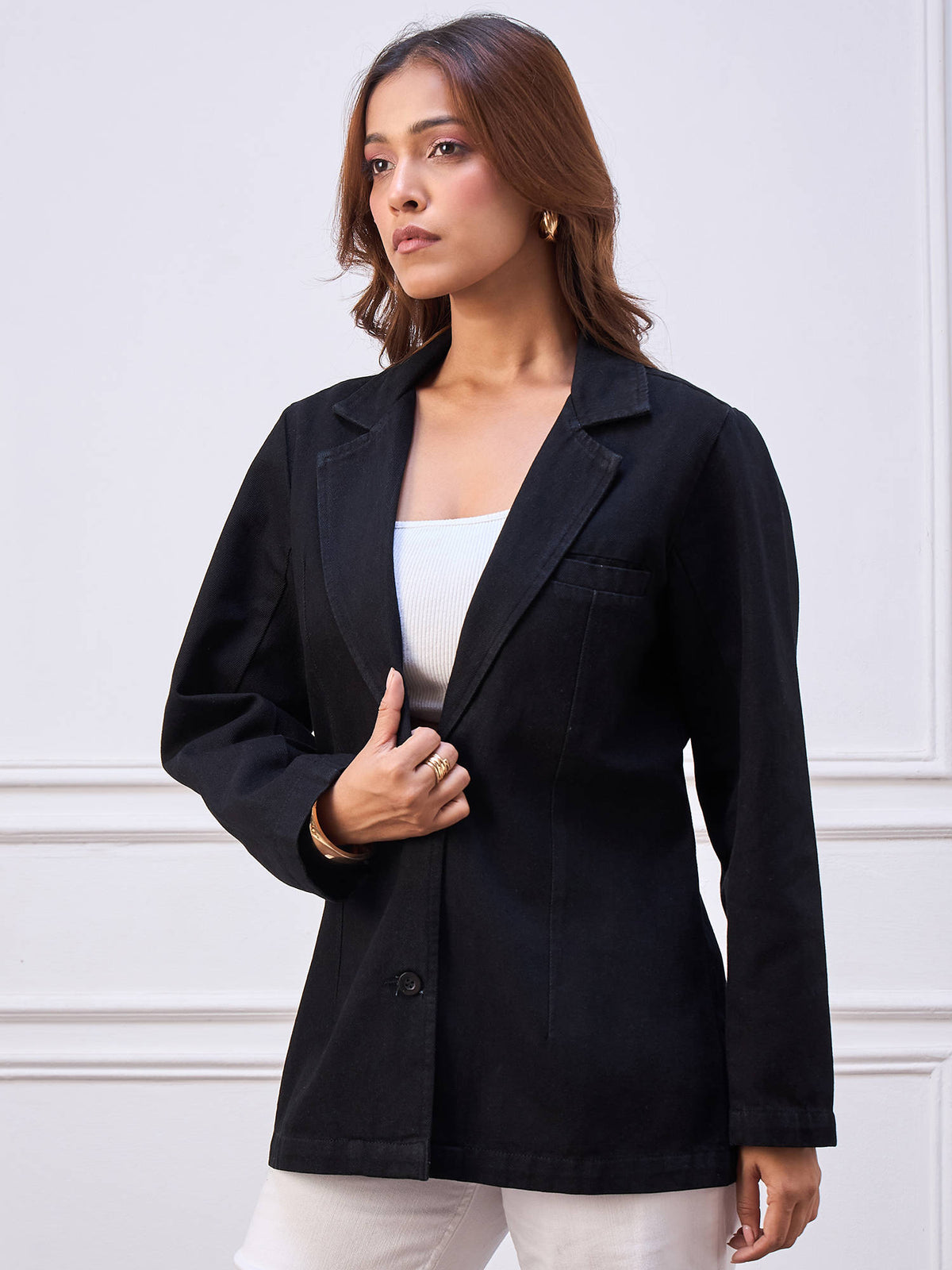 Women Black Denim Solid Blazer | JC78 - view 4