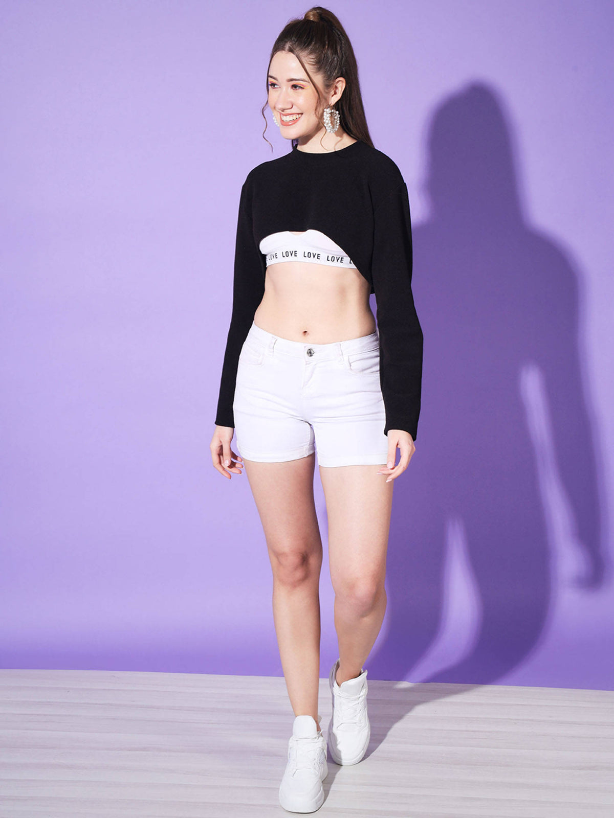Black Solid Round Neck Stylish Women Bust Crop Top | CT61 - view 2