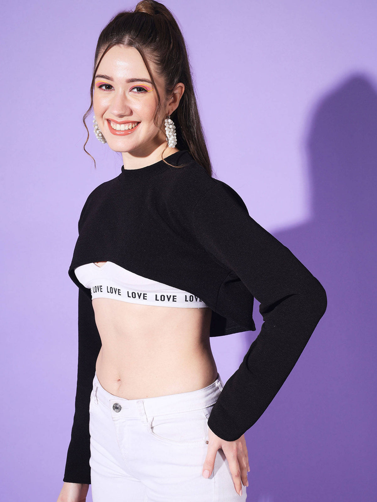 Black Solid Round Neck Stylish Women Bust Crop Top | CT61 - view 5