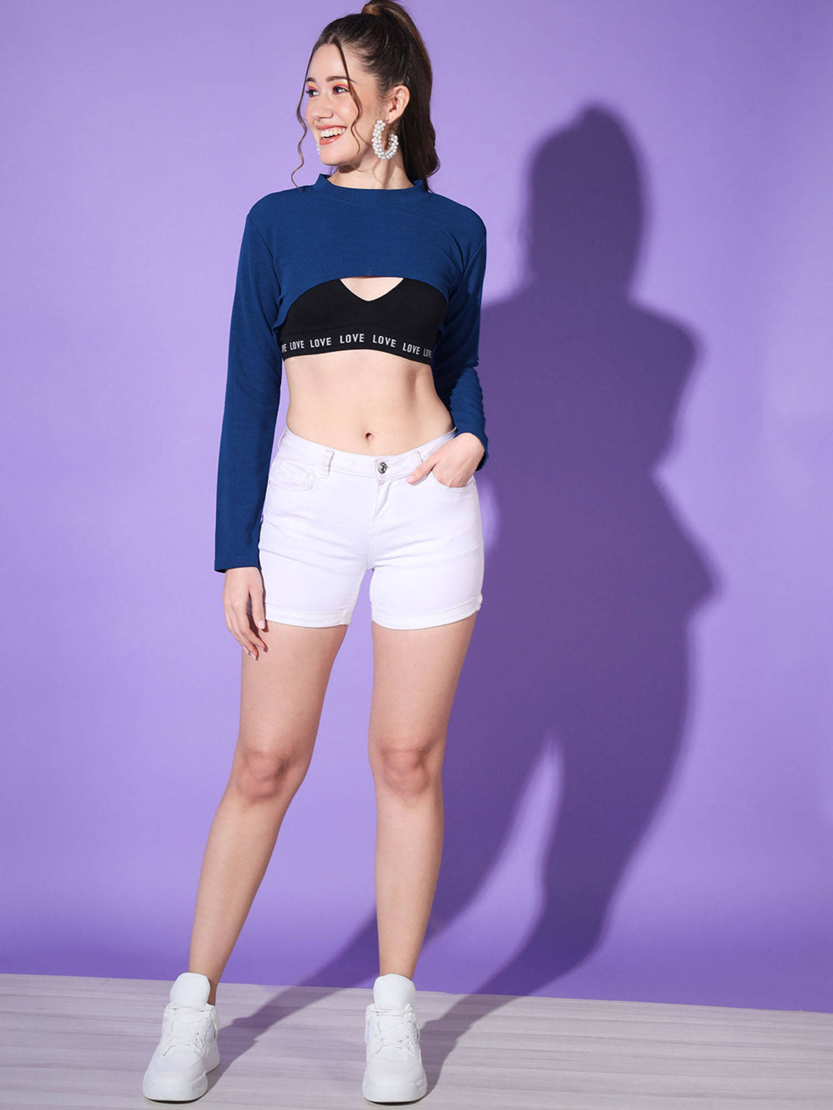 Black Solid Round Neck Stylish Women Bust Crop Top | CT61 - view 36