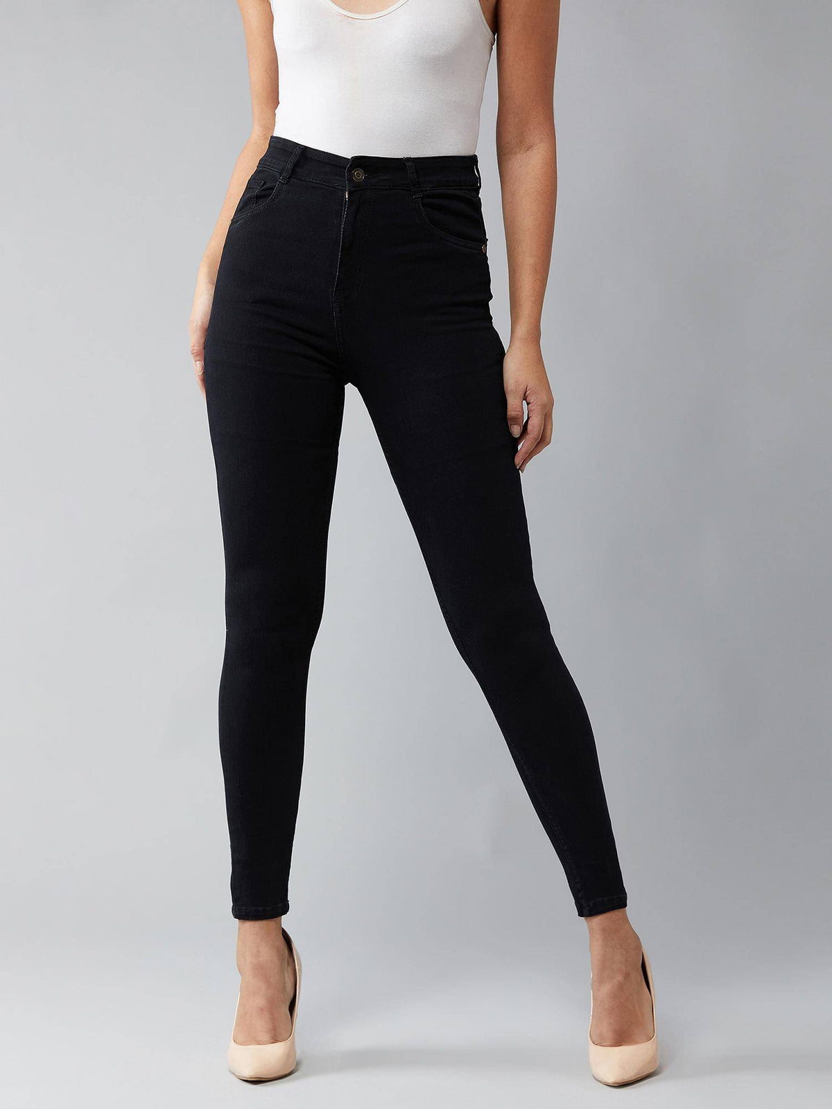 Womens Black Skinny Fit High Rise Clean Look Regular Stretchable Jeans | RF89 - view 1