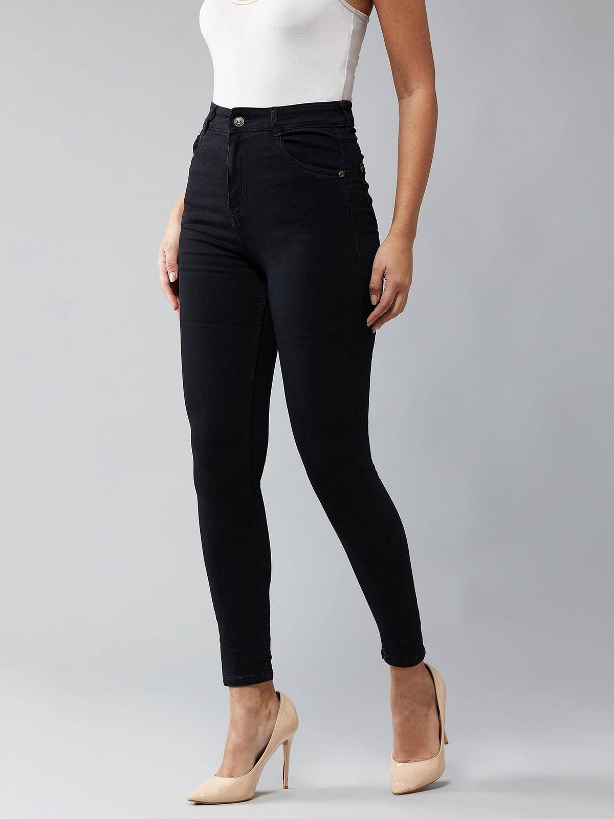 Womens Black Skinny Fit High Rise Clean Look Regular Stretchable Jeans | RF89 - view 3