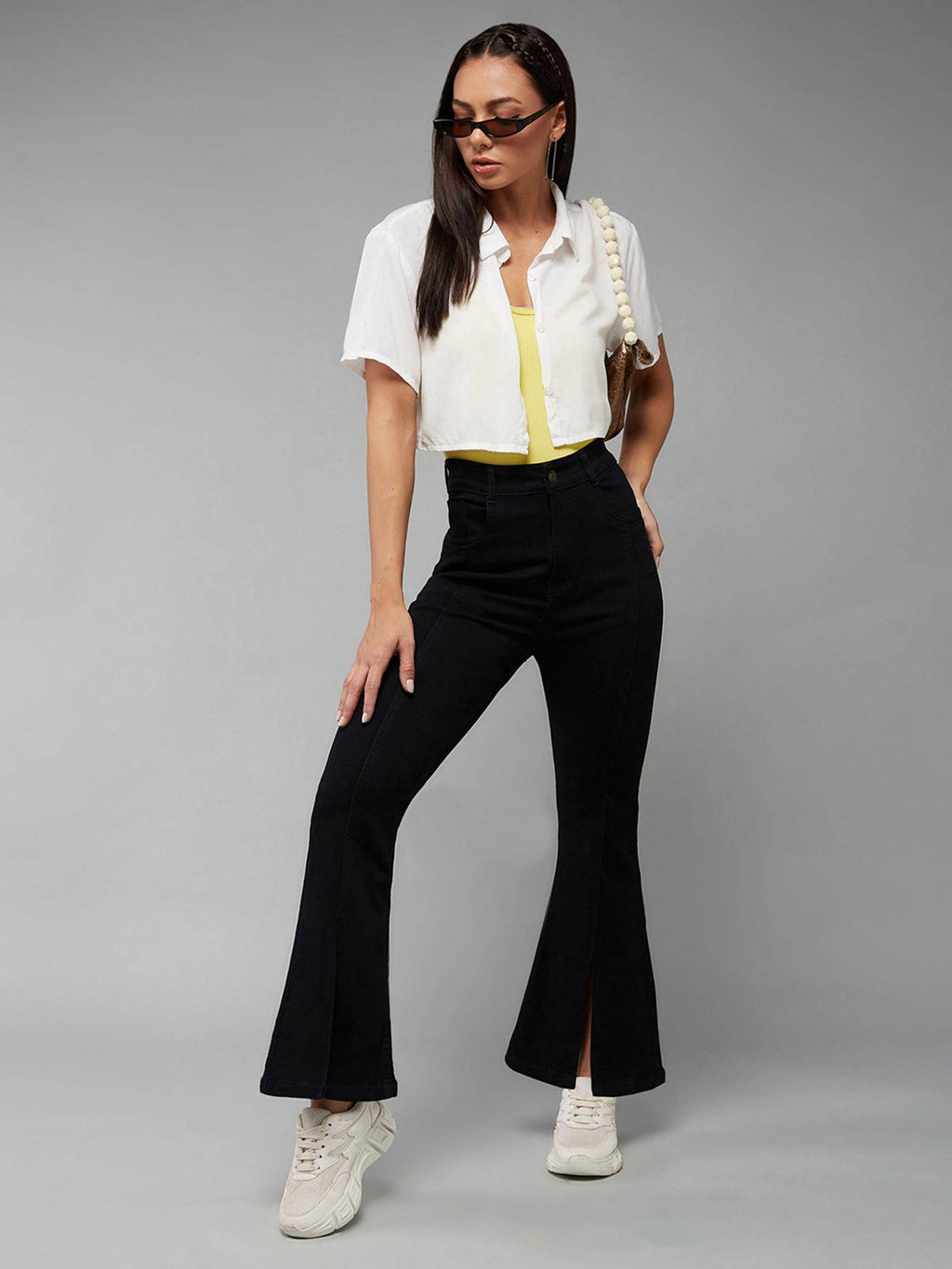 Womens Black Bootcut High Rise Clean Look Stretchable Jeans | BT10 - view 2