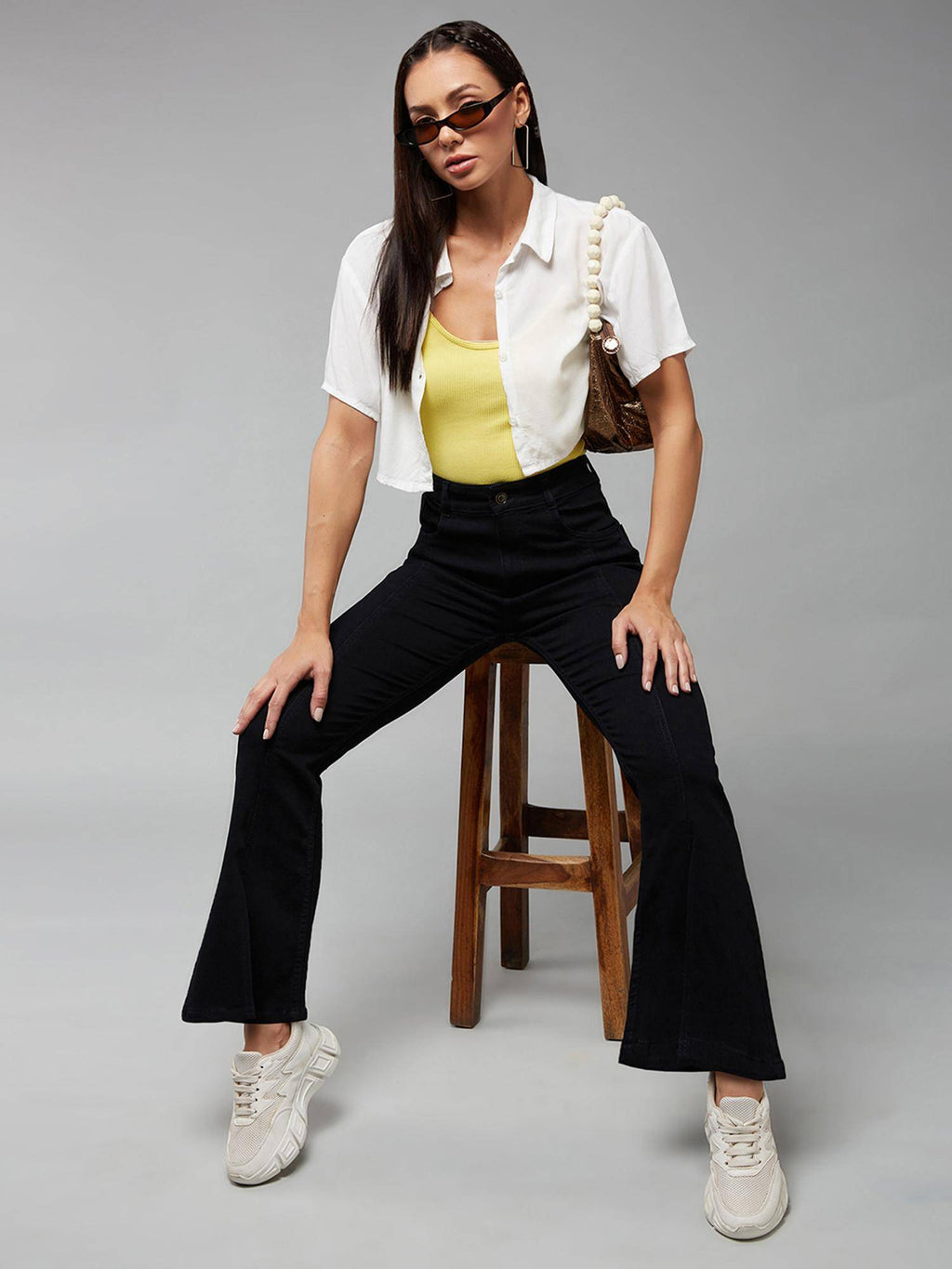 Womens Black Bootcut High Rise Clean Look Stretchable Jeans | BT10 - view 6