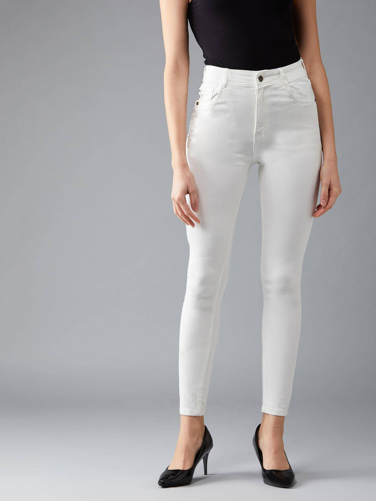 Womens White Skinny High Rise Clean Look Bleached Stretchable Jeans | RF89 - view 1