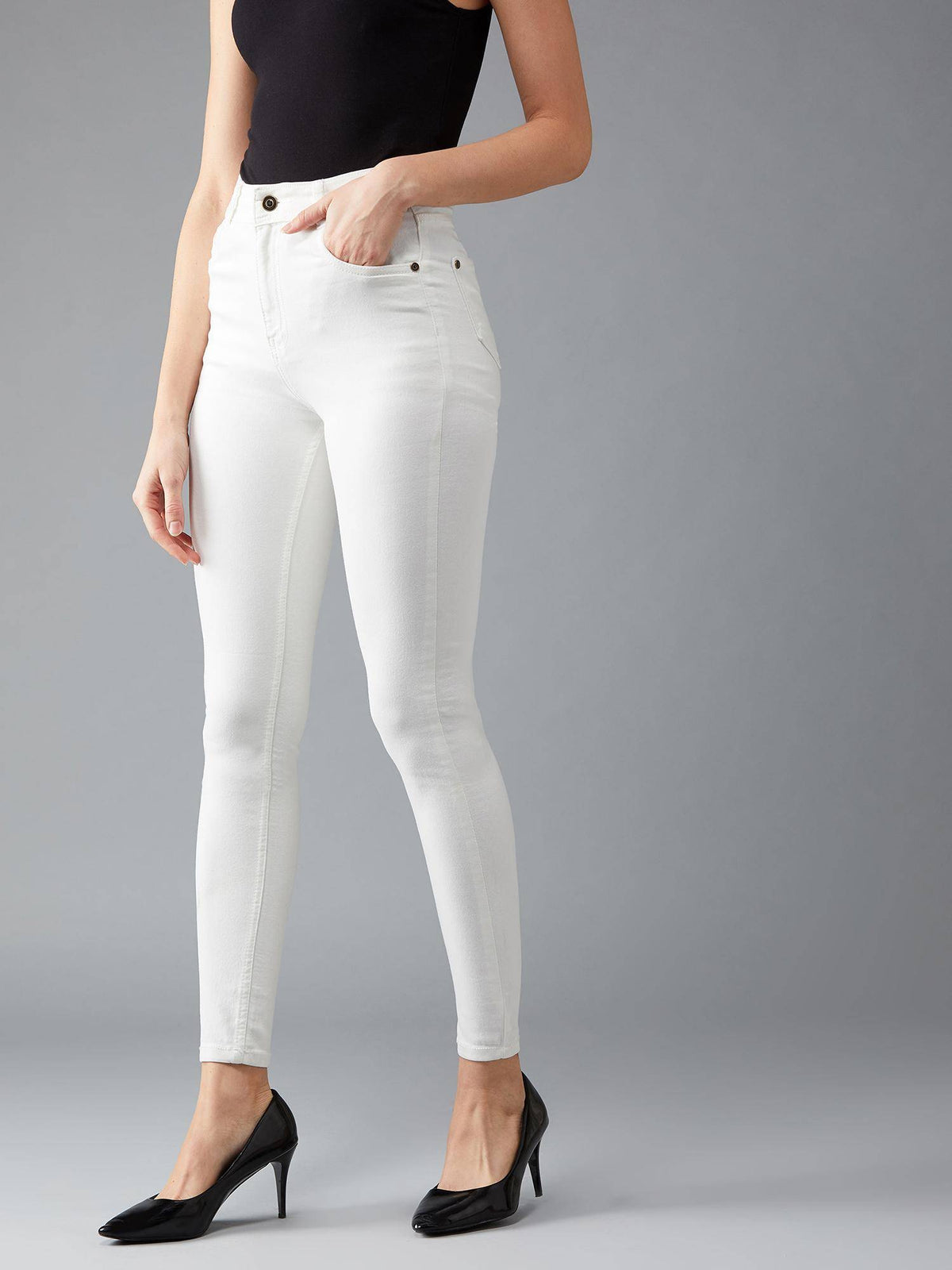 Womens White Skinny High Rise Clean Look Bleached Stretchable Jeans | RF89 - view 3
