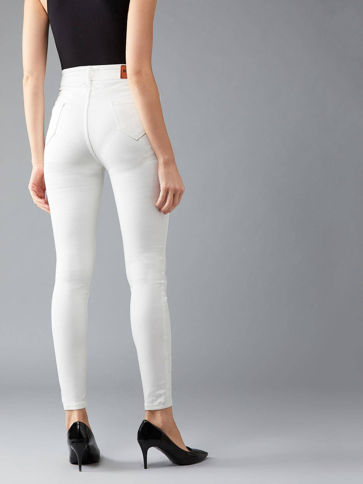 Womens White Skinny High Rise Clean Look Bleached Stretchable Jeans | RF89 - view 4