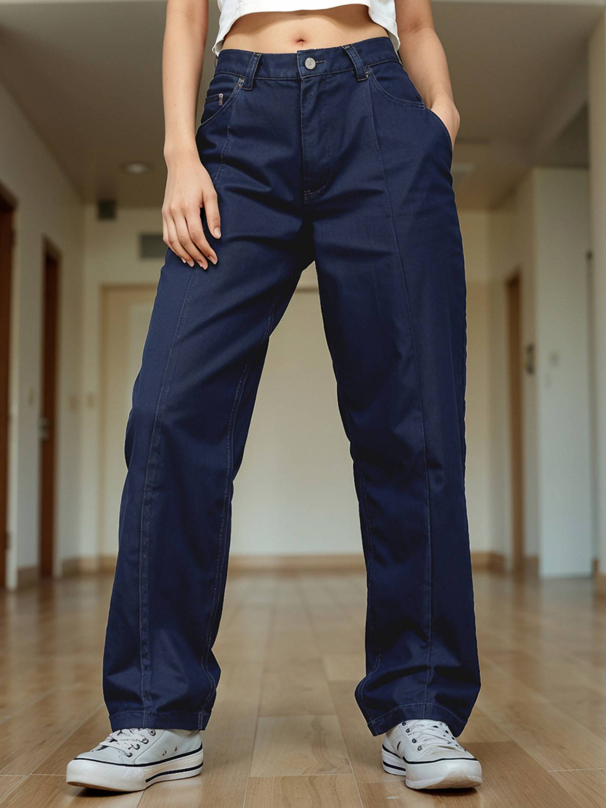 Womens Blue Baggy Straight Fit Jeans | BG78 - view 2