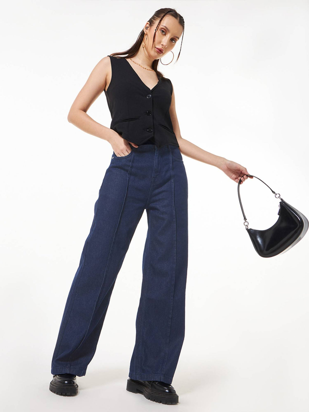 Womens Blue Baggy Straight Fit Jeans | BG78 - view 5