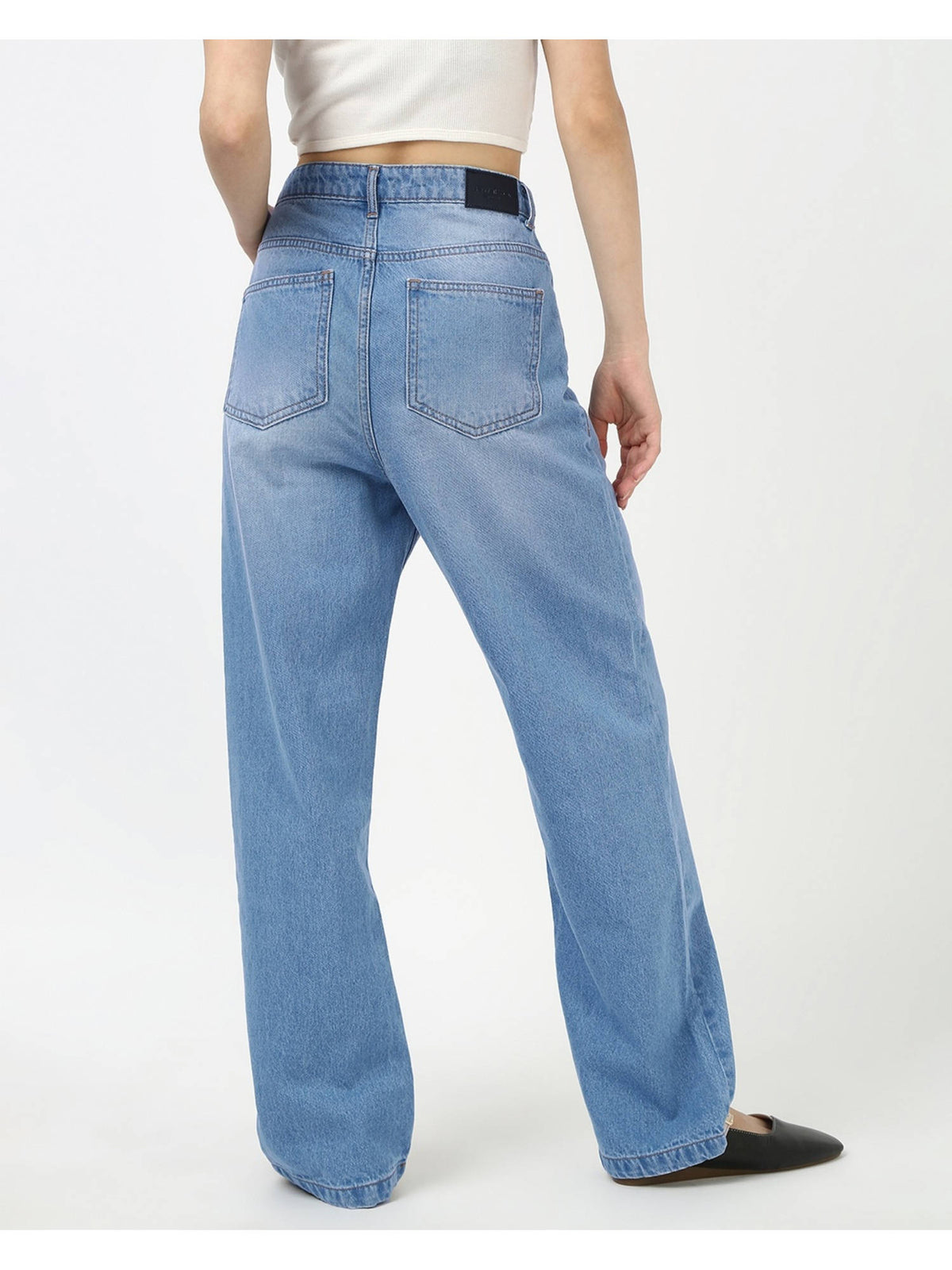 Women's Blue Washed Baggy Straight Fit Jeans | BG78 - view 3