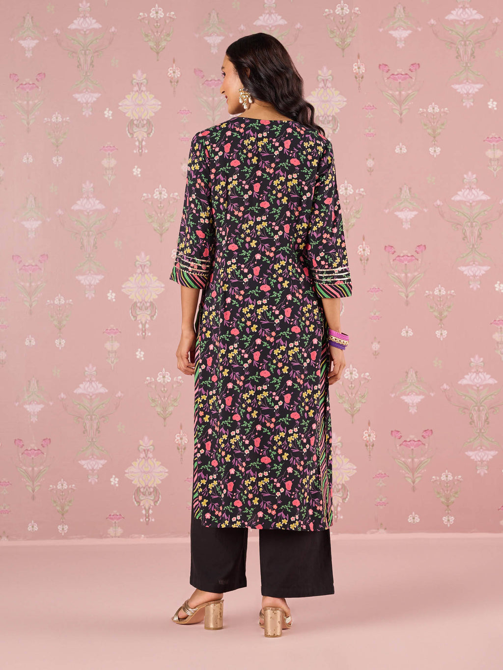 Black Garden Groove Embroidered Kurta LIKKUR206 | KDG - view 6