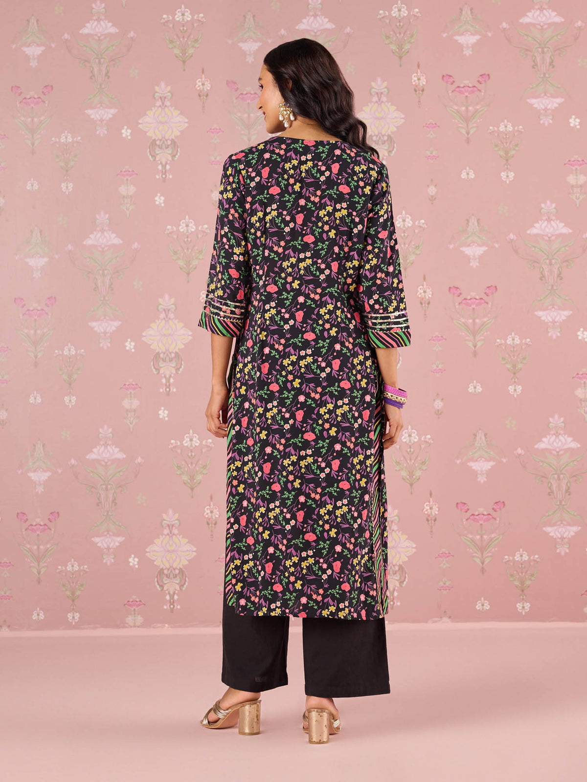 Black Garden Groove Embroidered Kurta LIKKUR206 | KDG - view 6