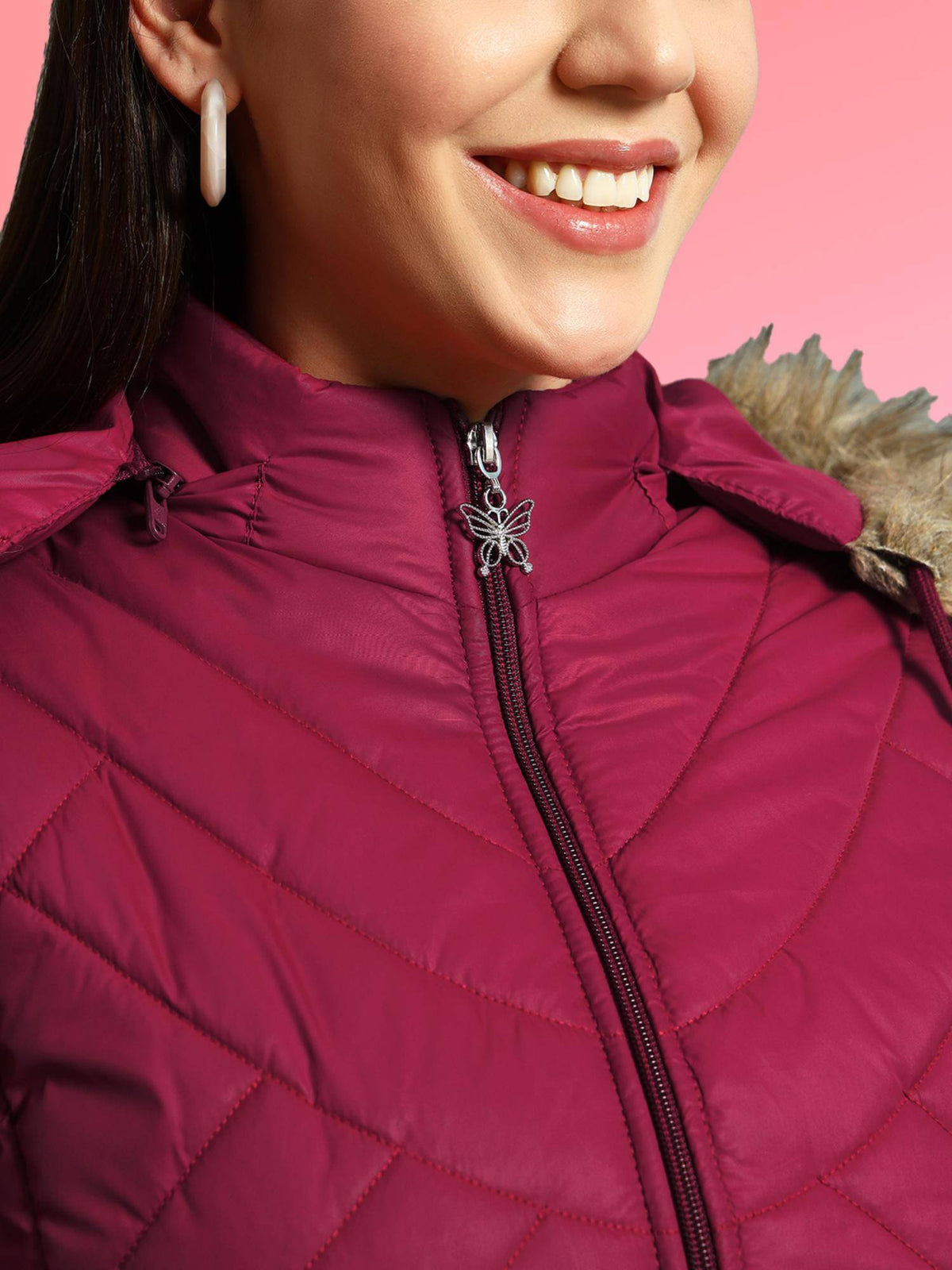 Women Maroon Winterwear Hooded Puffer Jacket | JC78 - view 5