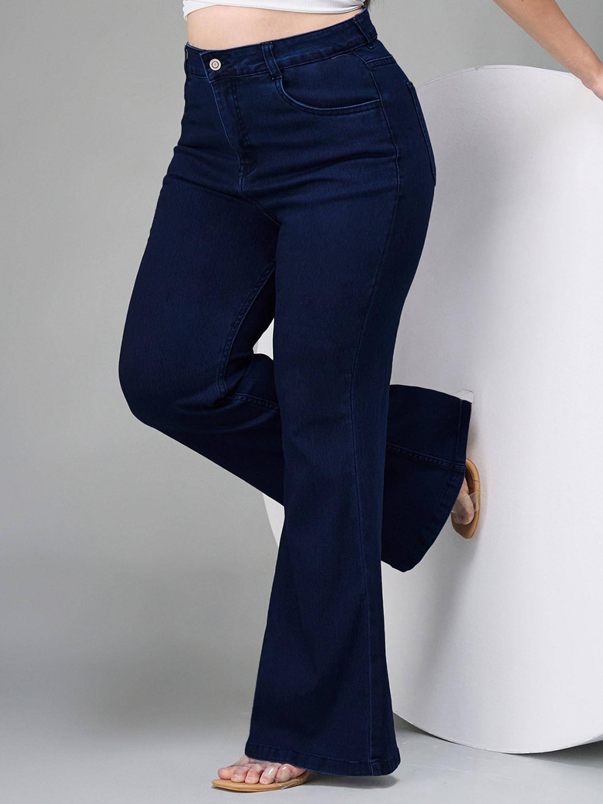 A+ Curve Collection Plus Size Navy Blue Bootcut High Rise Jeans | BT10 - view 1