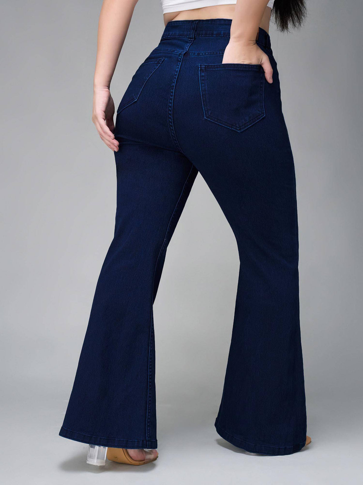 A+ Curve Collection Plus Size Navy Blue Bootcut High Rise Jeans | BT10 - view 4