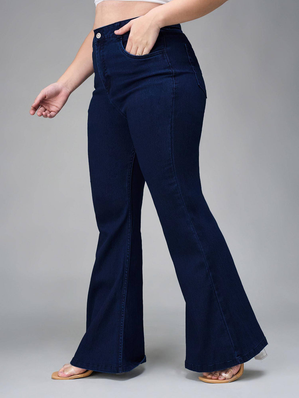 A+ Curve Collection Plus Size Navy Blue Bootcut High Rise Jeans | BT10 - view 8