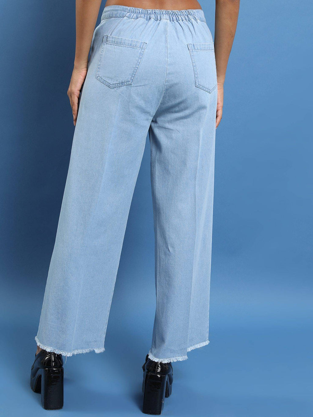 Women Blue Cotton Solid Straight Jeans | ST23 - view 2