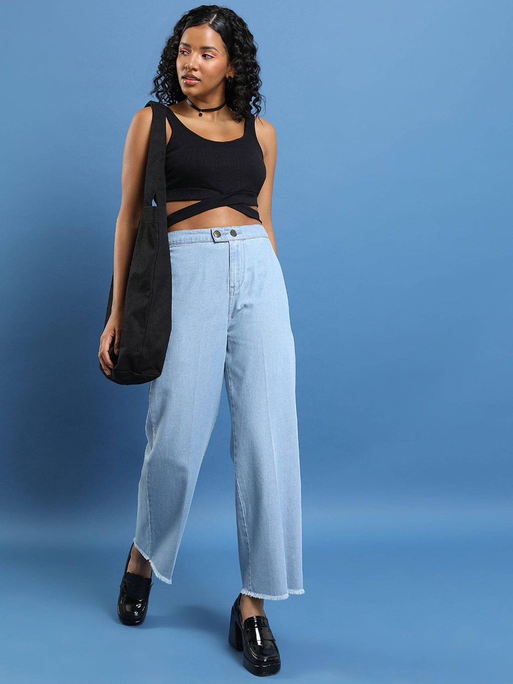 Women Blue Cotton Solid Straight Jeans | ST23 - view 3