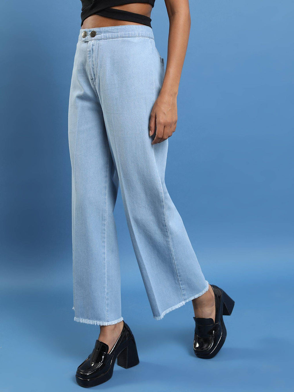 Women Blue Cotton Solid Straight Jeans | ST23 - view 4