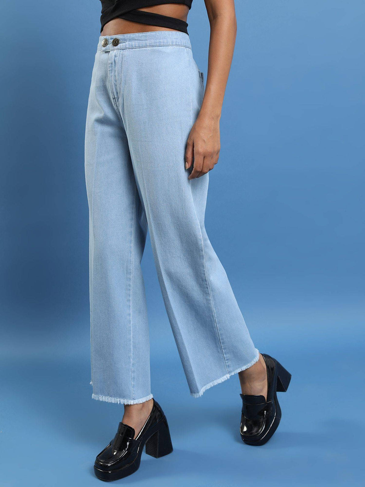 Women Blue Cotton Solid Straight Jeans | ST23 - view 4